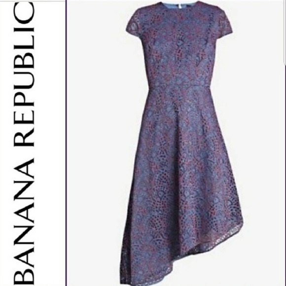 NEW! BANANA REPUBLIC Lace Asymmetrical Midi Dress 4. - Picture 2 of 7